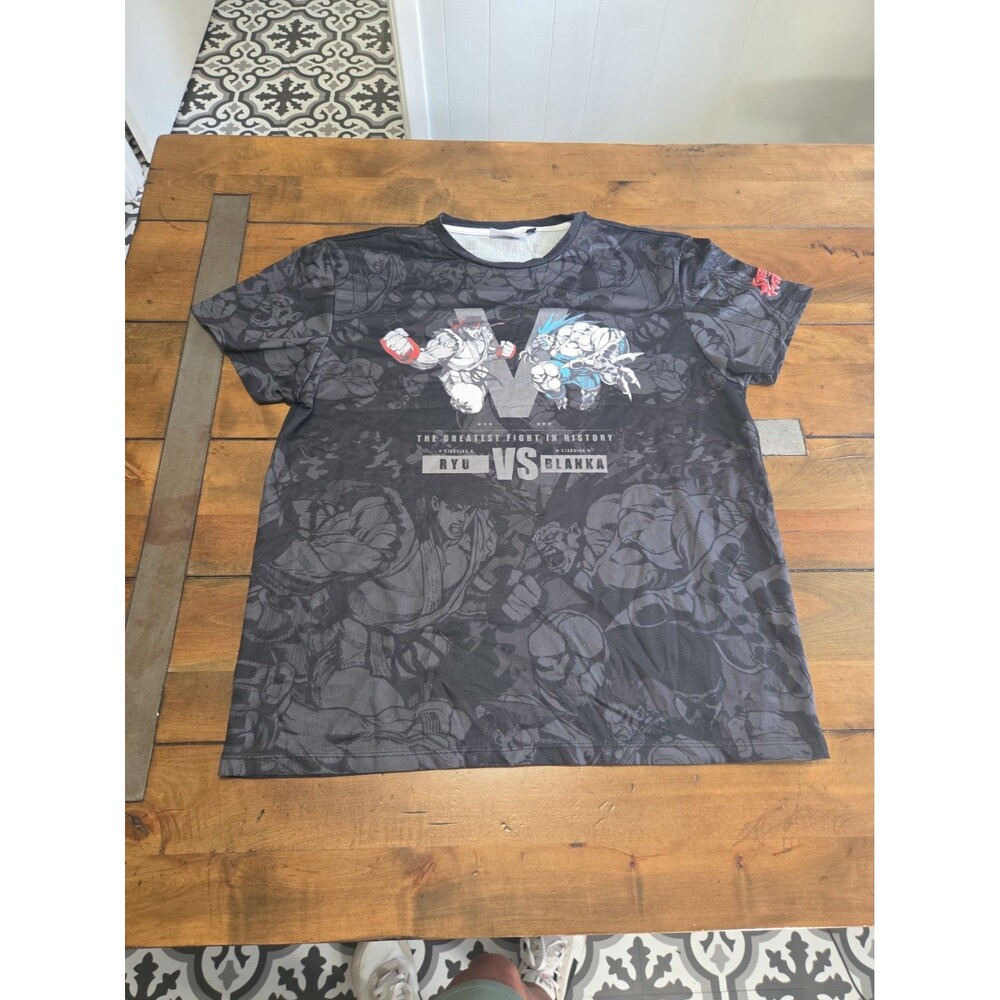 Street Fighter Ryu VS Blanka Graphic T Shirt XL Black Gray Capcom Mesh Jersey